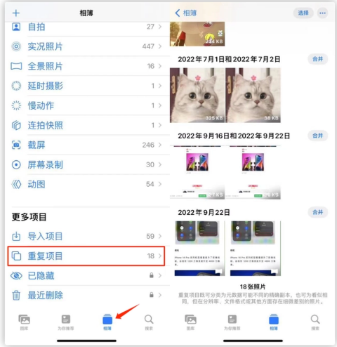 望谟苹果手机维修分享iOS 16 中相册重复项目功能使用方法 