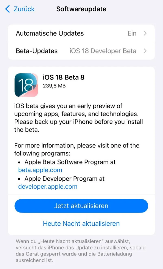 望谟苹果手机维修分享苹果 iOS / iPadOS 18 开发者预览版 Beta 8 发布 